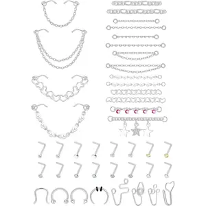 ZELORES  38 PCS 20G Nose Rings Studs with Chains African Nose Ring Cuff Horseshoe Septum Rings Stainless Steel Star Heart Nose Ring Chain Piercing Jewelry Set for Women Men