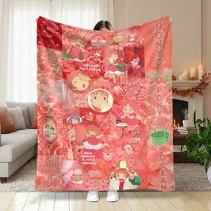 Ponyo Ocean Inspired Flannel Blanket Cute Anime Cartoon Print Soft Cozy Lightweight Throw Warm Decorative Bedding for Sofa Bedroom Living Room Travel Gift Decor