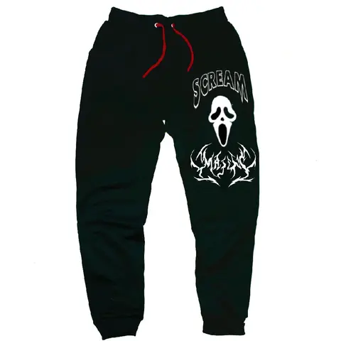 Unisex Ghost Face "Scream" Graphic Print Active Joggers - Elastic Waistband Polyester Athleisure Track Pants, Casual Comfy Jogger for Running, Sporty Chic Style