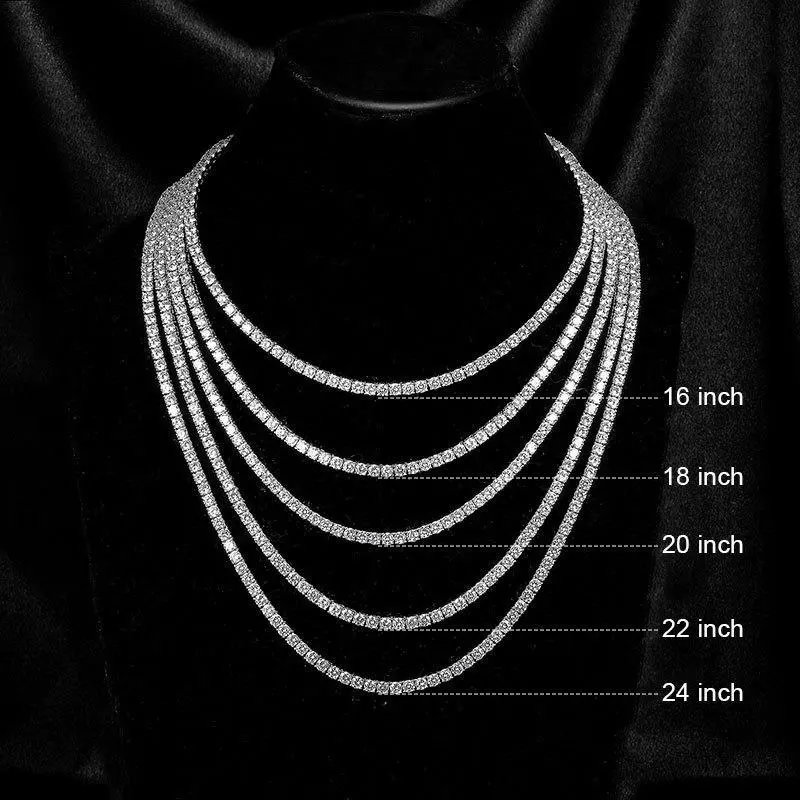 MDFUN 3–4mm CZ Tennis Necklace for Women & Men 18K White/Yellow Golden Plated Round Cubic Zirconia Tennis Chain Classic Sparkling Jewelry, 16–24 Inch Adjustable Necklace