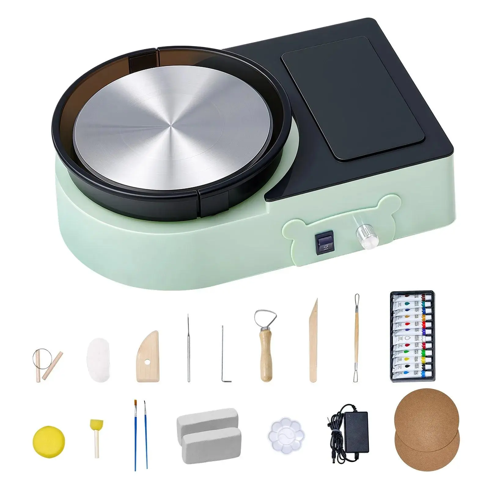 【Backtoschool】VEVOR Mini Electric Ceramics Pottery Wheel, 6 in Round Turntable, Forward-Reverse Rotation, Adjustable Speed, with Clay Shaping Tools & Brush, for Couples Crafts, Home DIY