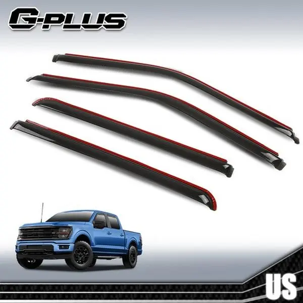 G-PLUS In-Channel Visor Deflector Set for 15-24 Ford F150 SuperCrew - Clip-On Automotive Car Accessories, Wind Deflector, Sun Shade, Rain Guard Vent Shade with Euro Roush Sporty Look
