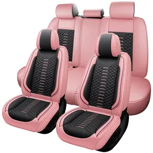 Pickup Truck SUV Car 4 Door 2 Row 5 Seat Covers Full Set, Premium Napa PU Leather Front Rear Cushions with Storage Bag Full Surround Design, Breathable Non-Slip Waterproof for Vehicle Interior Decoration Accessory, For Women Girls Mom Lover Friend - Pink