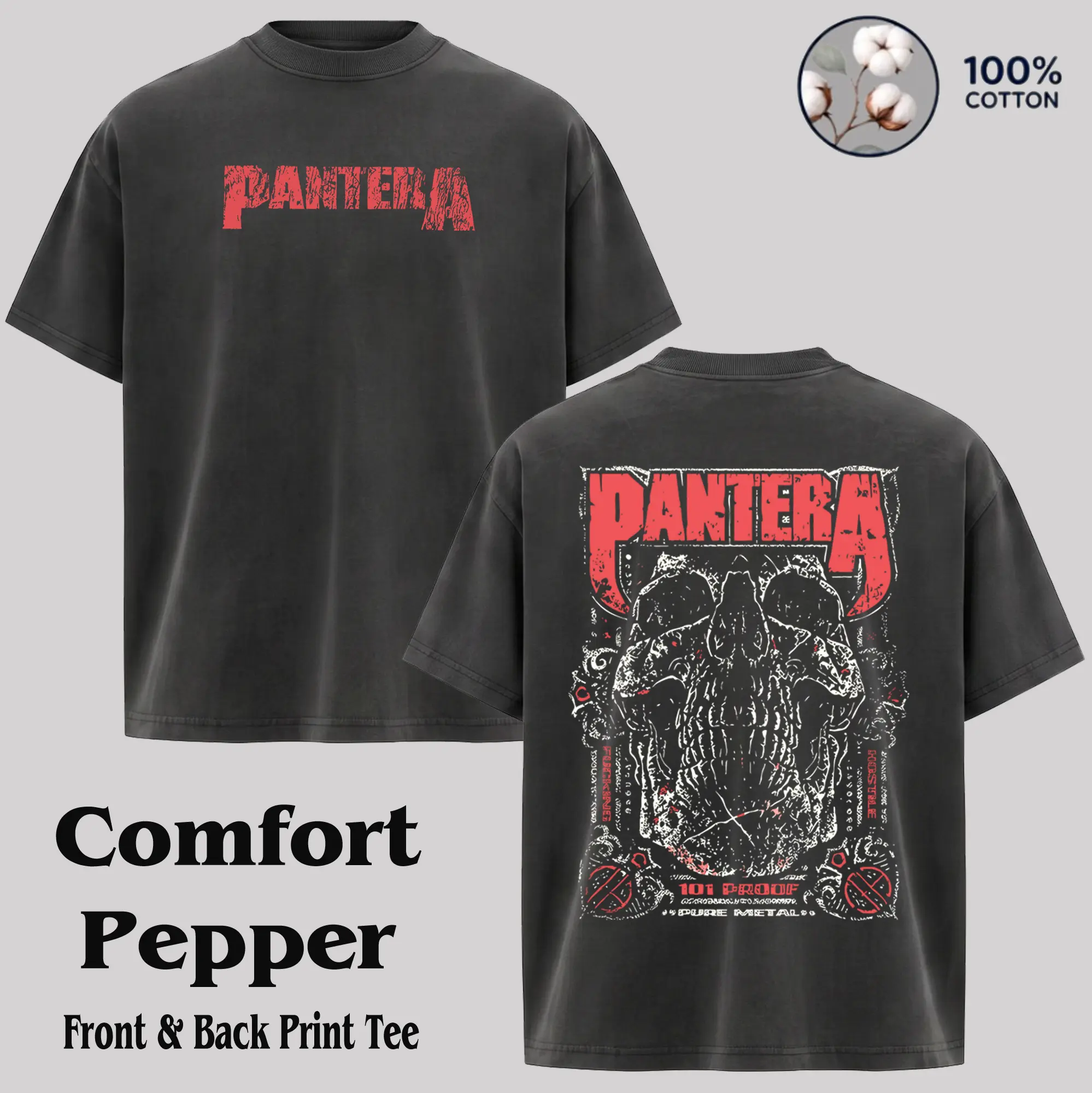Pantera 101 Proof Skull Washde Tee, Hoodie, metal band shirt, rock tour t-shirt, alternative band merch, trending t-shirt, 90s graphic tee, vintage graphic tee, grunge aesthetic shirt, classic rock merch Menswear Streetwear