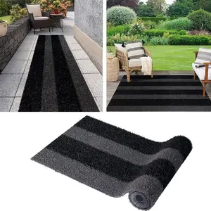 Black-Gray Zebra Stripe Fake Plant Grass, 0.8" Pile Height Astroturf Carpet Mat