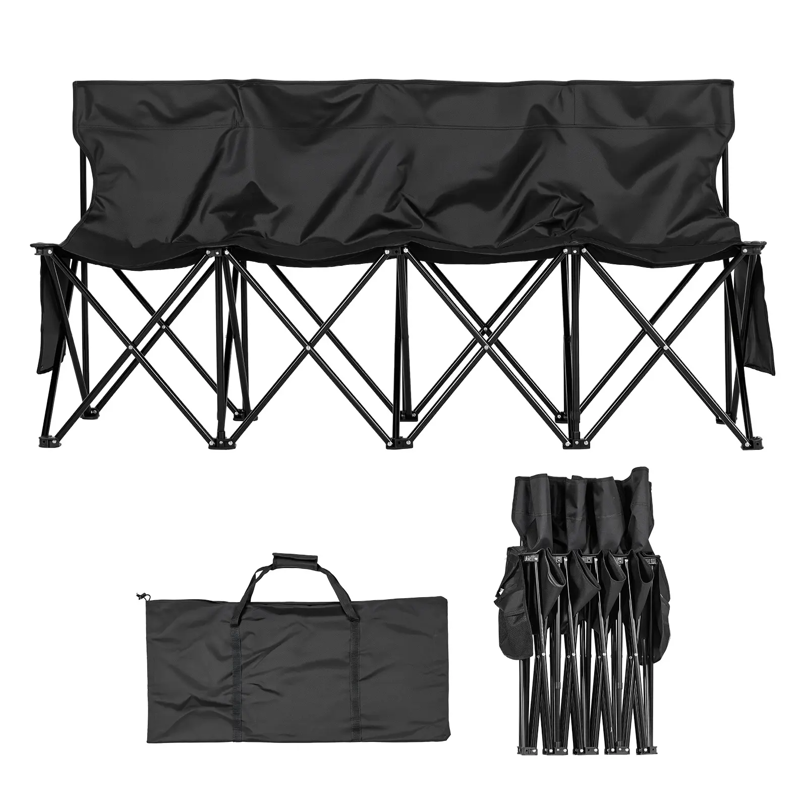 【SummerFinds】VEVOR 4-Seat Foldable Camping Furniture Bench, Portable 600D Oxford Fabric Outdoor Chairs with Folding Frame, Backrest, Side Pockets & Carry Bag for Team Sports, Campfire-BBQ Party