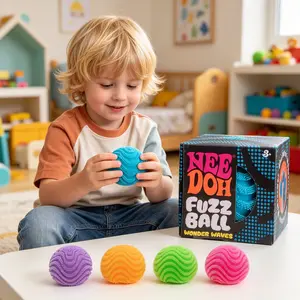 Schylling NeeDoh Wonder Waves Fuzz Ball, Velvet Textured Sensory Fidget Toy with Soft Cloud Squish & Tactile Wavy Pattern, Single Pack, Random Assorted Colors, Suitable for Kids Ages 3+