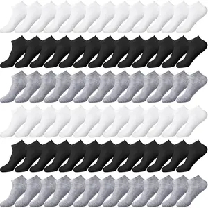 100 Pairs Low Cut Ankle Socks Bulk for Women Men Thin Breathable Casual Socks No Show Athletic Socks Unisex Cotton Socks Pack for Spring Summer Homeless Gifts Black, White, Grey Menswear Thick