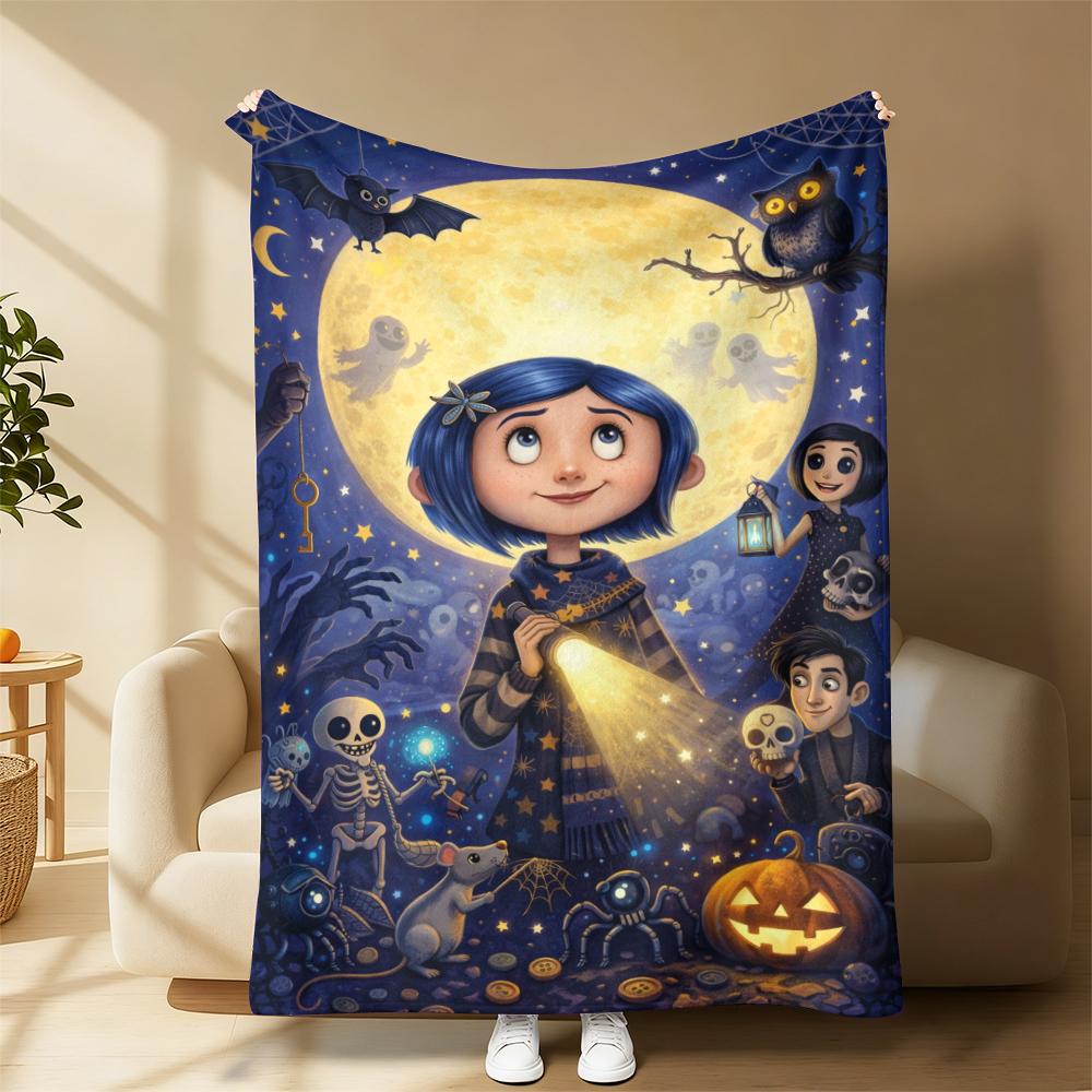 Coraline Cartoon Printied Blanket,Bed Throws Flannel Travel Blanket,throw blanket，Warm Beautiful Flannel Soft and Comfortable Blanket Home Travel Blanket,Adults Kids Holiday Birthday Xmas Christmas Party Gifts