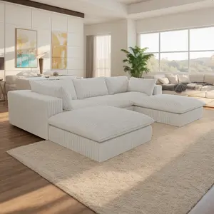 【2-3 Packages】Eyisean 118.2" Oversized Plush Corduroy 3-Seater Boneless Cloud Couch, Modern U-Shaped Modular Sectional Sofa with 2 Ottomans, No Assembly Required, Fluffy Sectional Couches for Living Room