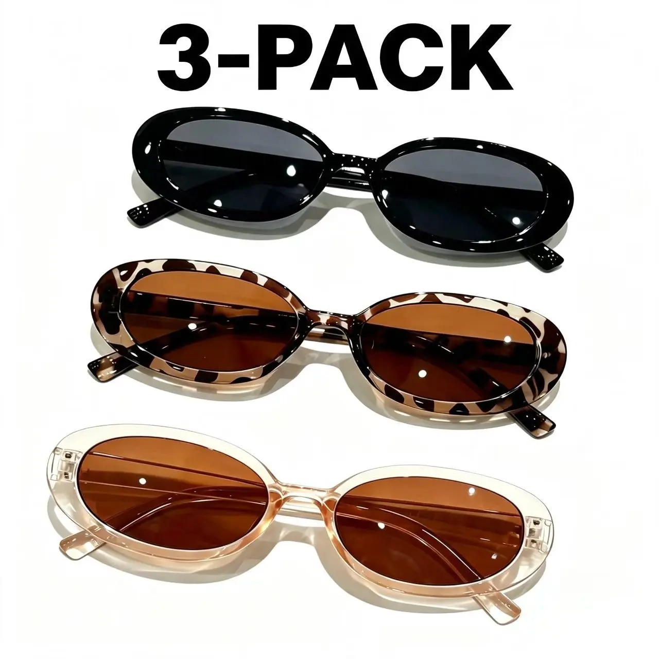 Women 90s Vintage Oval Sunglasses, 3 Pack Y2K Lightweight Small Frame UV400 Shades for Beach Party Daily Casual Outfit