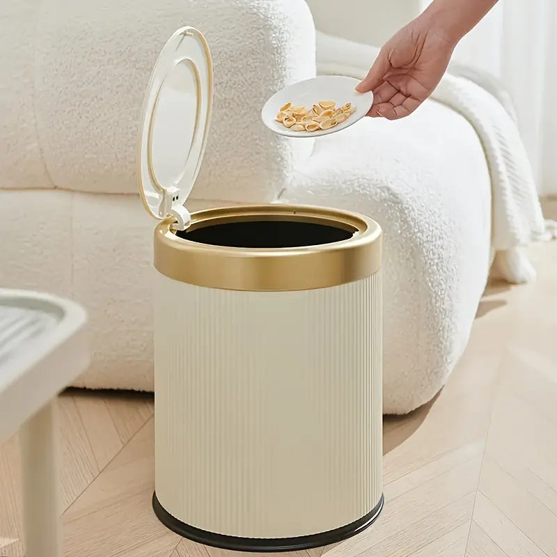 Oval-shaped press-type trash can with double inner bins, large-capacity anti-odor garbage bin, Plastic garbage bin, suitable for home living rooms and bathrooms, bathroom trash can, garbage container, with decorative lid Garbage Storage Containers