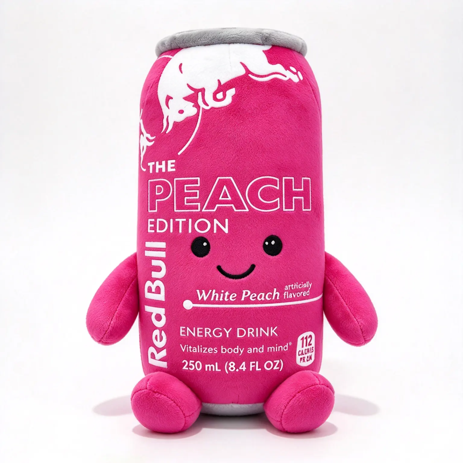 Peach Edition Can-Shaped Plush with Smiling Face for All Ages ,   Sturdy Quality, Desk and Shelf Decor