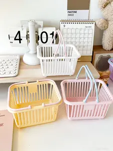 Rainbow Color Storage Basket Handheld Blue Basket Desktop Cute Organizer Box Dorm Room Essentials, Adorable Desk Organizing Container Plastic Storage Organizer