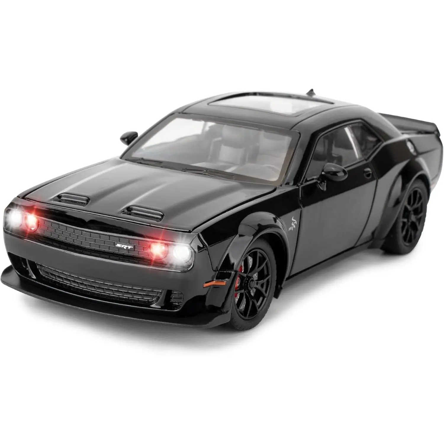 1/24 Scale Dodge Challenger Hellcat Collectible Diecast Sports Racing Model Car, Zinc Alloy Pull-Back Toy Vehicle with Sound & Lights, Ideal Gift for Children, Collectible Model Car, Diecast Vehicles