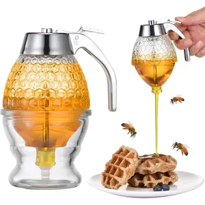 Honey Dispenser 8 Ounces - Drip-Free Honey Jar With Stand, Leak-Syrup Dispenser, Elegant For Storing Honey, Maple Syrup And Coffee Syrup