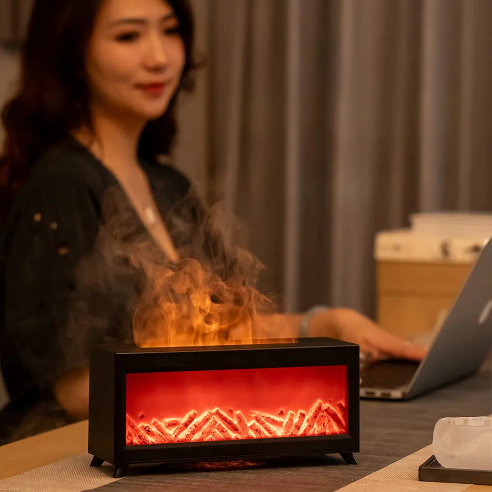 Flame Wall Fireplace Aromatizer - 7-Color Flame Effect, 220ML Ultrasonic Cool Mist Fragrance Aroma Humidifier, Timer Control Fits Your Routine, Auto Shut-Off, Adds Calm Mist and Glow for Bedrooms/Large Rooms