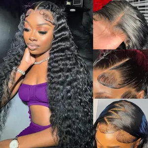 30 Inch Lace Front Wig Human Hair Pre Plucked 13x4 13x6 Transparent HD Lace Frontal Wigs Human Hair Deep Wave Lace Front Wigs Human Hair 180% Density Curly Wigs for Women