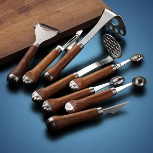 304 stainless steel fruit baller, carving knife, melon peeler, cat claw wooden handle kitchen gadget