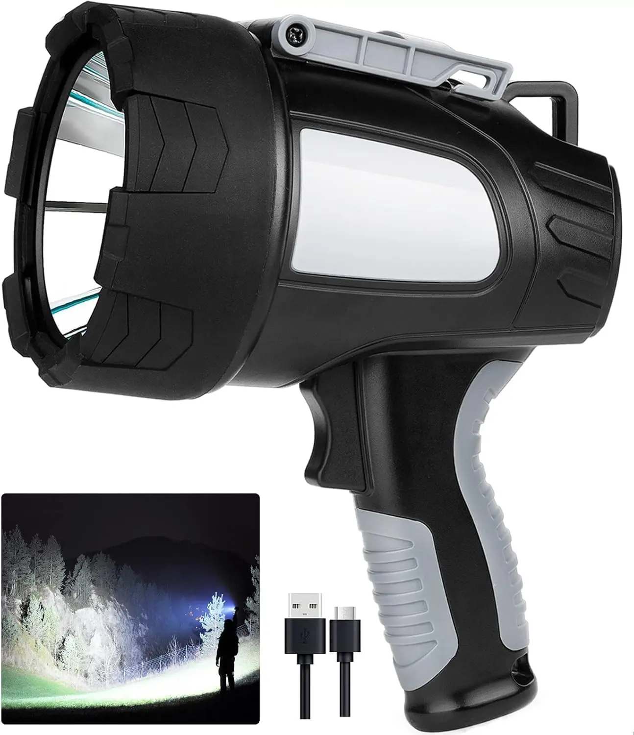 High Power Rechargeable LED Portable Outdoor Spotlight, 2000000 Lumens with COB Light & Foldable Tripod, 6 Modes Waterproof Handheld Emergency Light, LED Worklight for Marine Boating, Emergency Light Spotlights, High Power Spotlights
