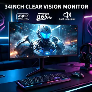 Gawfolk 34" UWQHD Monitor – 165Hz, 3440x1440, 21:9, 3800R Gentle Curve, Built-in Speakers, Giant Screen for Gaming & Work