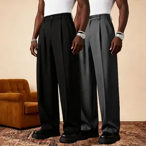Men's 2-Piece Fashion Wide-Leg Pleated Pants - High Waist Loose Fit, Modern Commuter Casual Style, Versatile for Everyday Wear