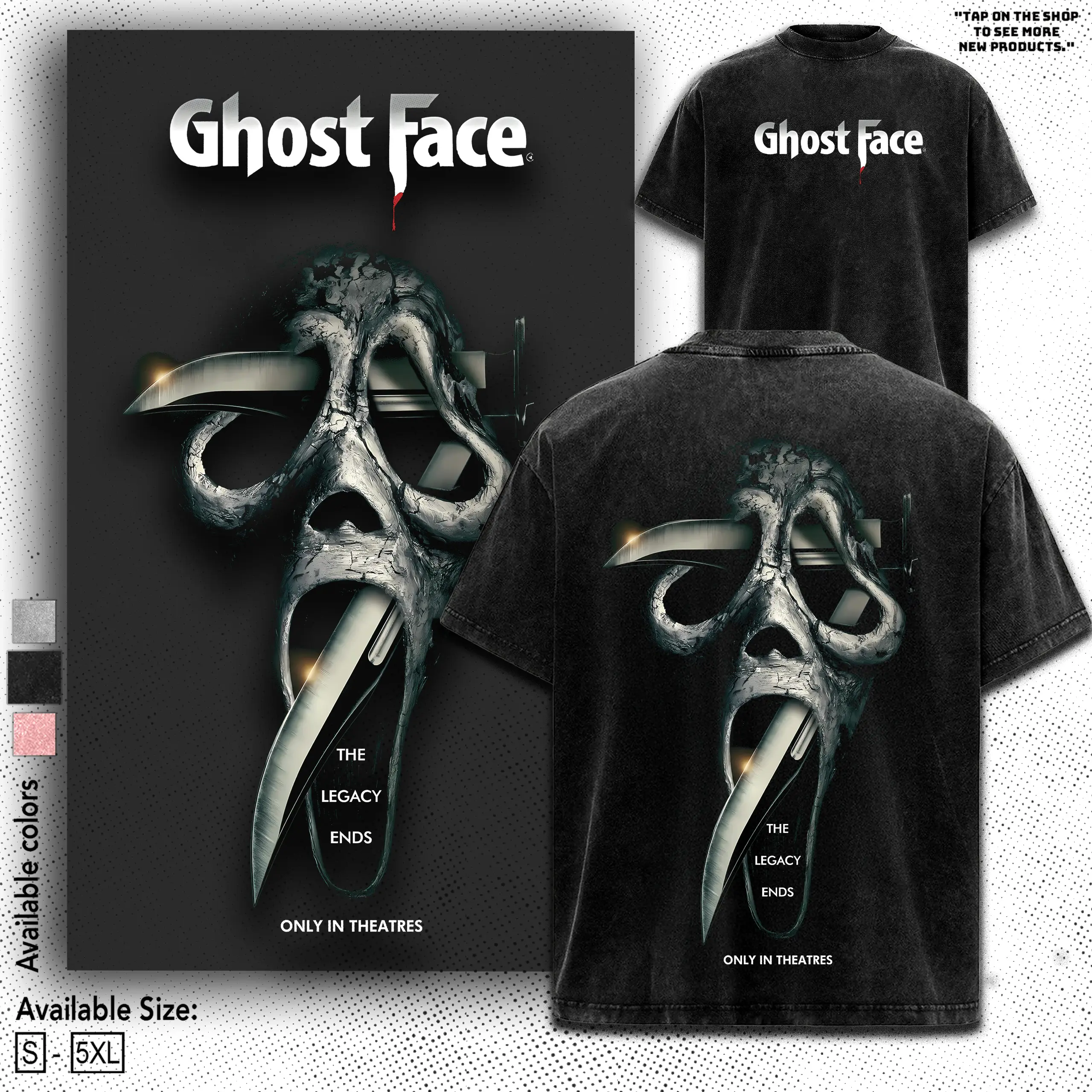 Ghost Face Scream Horror Premium Acid Wash T-Shirt, Halloween Merch Friday The 13th Merch, 80s Horror T-shirt, Slasher Movie Apparel For Fans Cotton Fabric