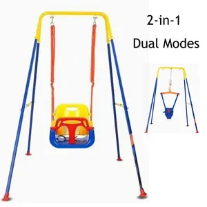 2-in-1 toddler swing set, foldable for space saving; suitable for indoor and outdoor use; switches between jump mode and swing mode easily; maximum load capacity 25 kg; adjustable height with safety belt; easy to assemble.