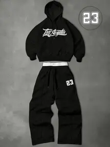 Men's two-piece tracksuit Sweatsuit Matching Set: includes a hooded sweatshirt and drawstring trousers, featuring letter and number patterns, perfect for autumn and winter wear.