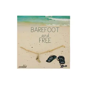 Zad Jewelry Barefoot & Free Charm Anklet Bracelet - Gold, Beach Theme, Seashell Charms, Starfish Shape, Barefoot Style