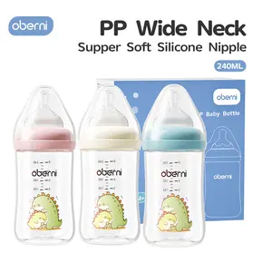 Oberni PP Wide Neck Bottle, 240ML, Supper Soft Silicone Nipple, BPA&BPS Free, Easy to Latch, for 0+ Month Premature Newborn Boys & Girls