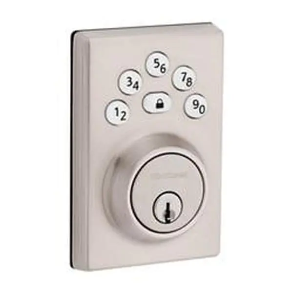Kwikset 5043681 Powerbolt Zinc Electronic Deadbolt, Satin Nickel, Rectangle, 1 In. Edge Bore Size, 1-3/8 To 1-3/4 In