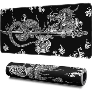 Dragon Gaming Mouse Pad Black Large Mouse Pad for Keyboard and Mousepad Desk Mat with 3mm Non-Slip Base and Stitched Edge for Gaming and Office Computer Mat Protector Mat 24x14Inch