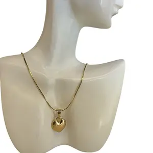 Gold Rat Tail Chain with Flat Inflated Heart Pendant - Elegant Design for Everyday Wear