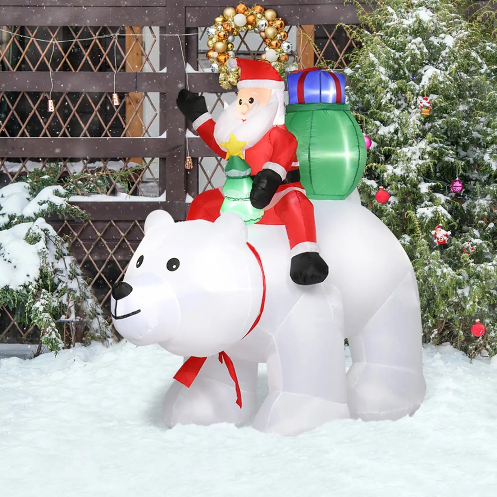Christmas Santa Claus Figure Decorative Lights - 6ft, 15W, 7pcs LED Outdoor Lighting, Santa Rides Polar Bear Garden Decorations, Holiday Lighting for Festive Home Supplies, Light Up Your Space