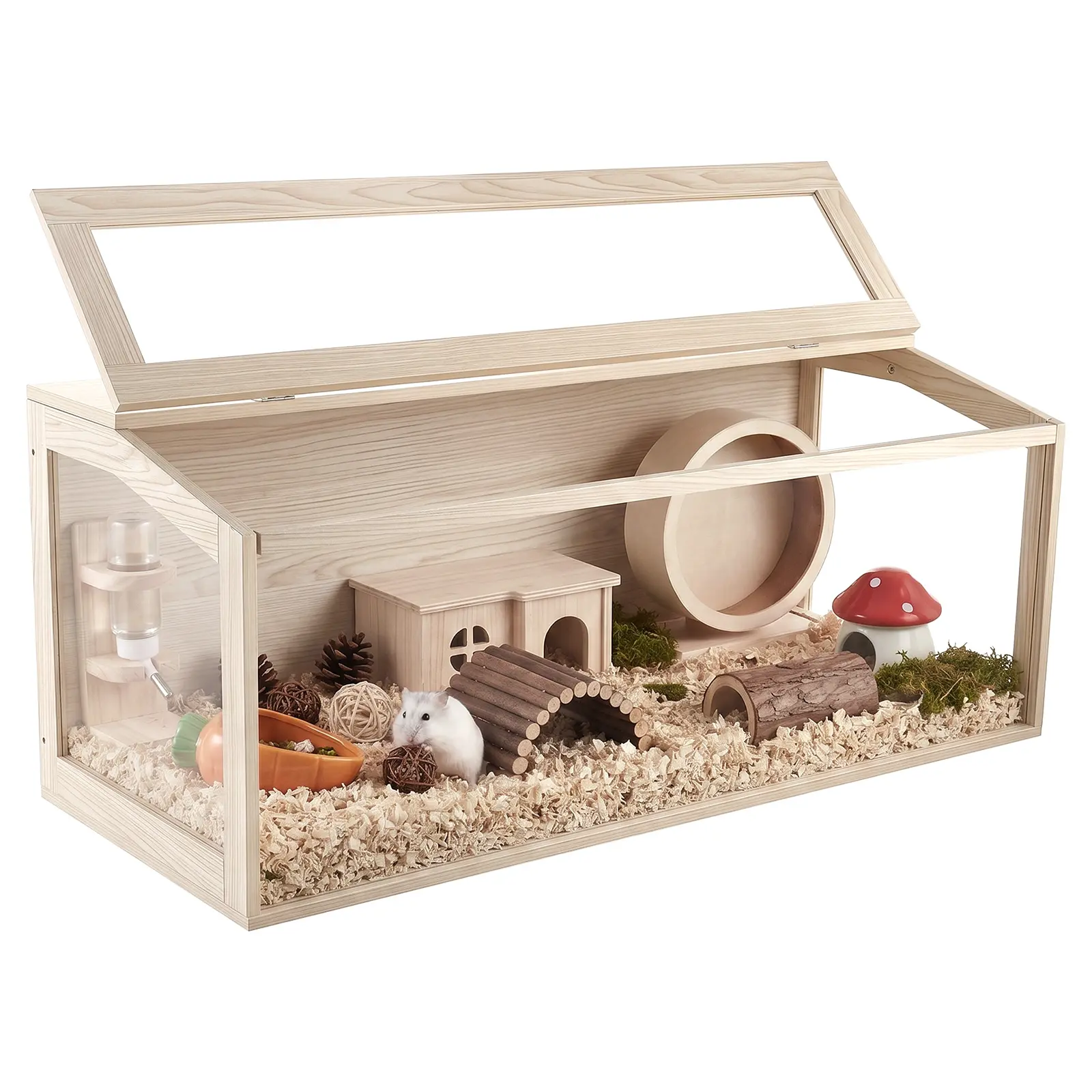 VEVOR Wooden Hamster Cage 48"x20.1"x20.1" 270° Viewing Hamster Habitat, Chewproof Acrylic Small Animal Cage with Openable Top, Large Pet Enclosure for Syrian/Dwarf Hamsters, Guinea Pigs & Gerbils#BacktoSchool