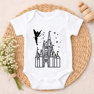 Newborn Baby Bodysuit Gift Set Tinkerbell Castle Stars Silhouette Design Modern Look Birthday Outfit Comfortable Cotton Soft Cotton Soft Cotton Romper Outfit for Boys & Girls 0-24M