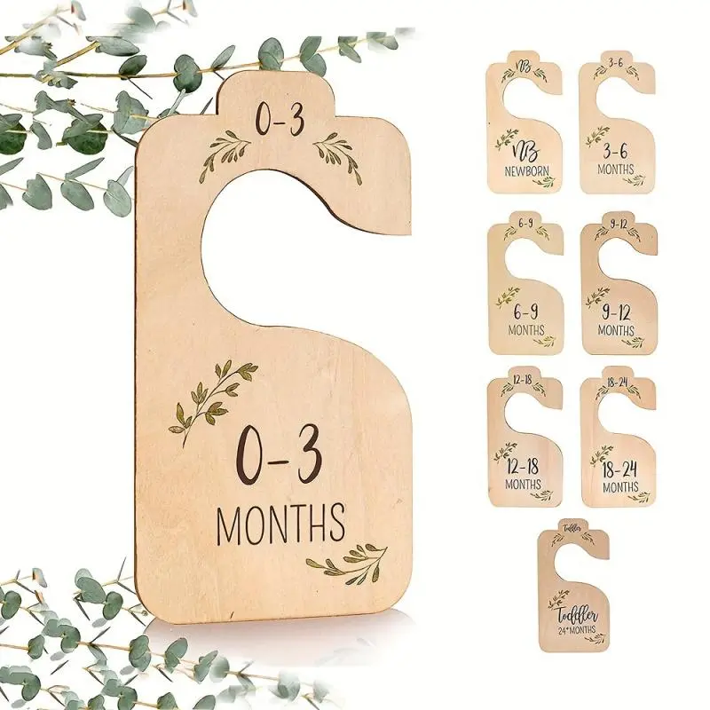 8Pcs Leaf Design Wooden Baby Closet Dividers - Clothing Storage Organizers with Neat Size Zones, Neutral Nursery Organization Tools, Baby Shower Gift for Newborn-Toddler Closet Sorting