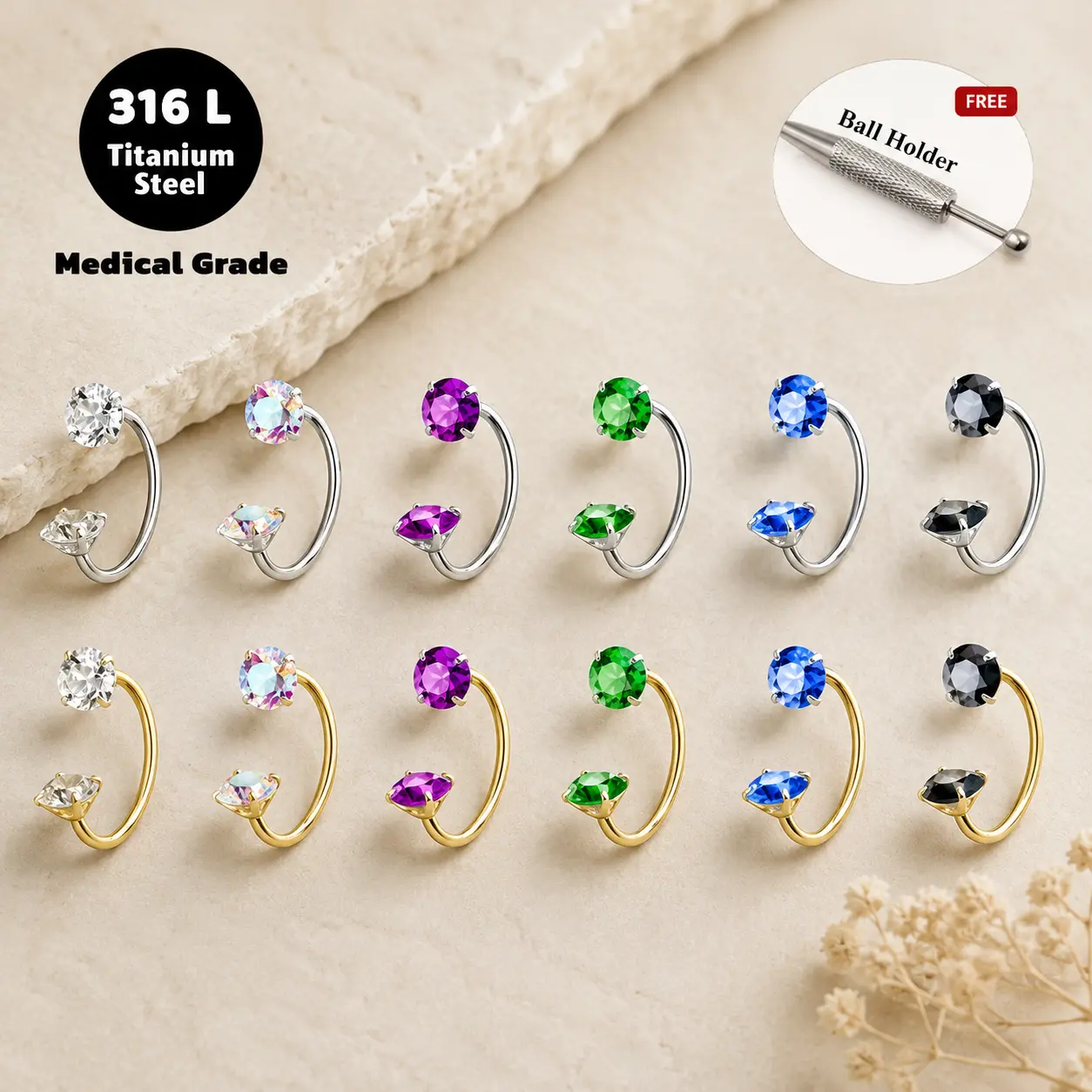 6PCS-Viral TikTok Septum Ring – Cute 18G Nose Hoop Jewelry for Cartilage, Daith, Helix & Septum Piercings