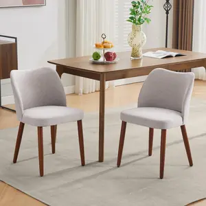 Dining Chair Set of 2, Linen Upholstered Dining Chair with Wood Legs, Wooden Kitchen Chair, with Thick Cushions for Dining Room, Living Room, Gray