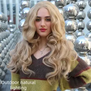 TinyTies 4x6 Women's Wig 22 Inch Blonde Body Wave HD Transparent Lace Front Glueless Pre Plucked Wavy Heat Resistant Synthetic Fiber Natural Looking body wavy wig Mono with Silicone Strips gorgeous fashion fluffy wig heat aisi hair  she