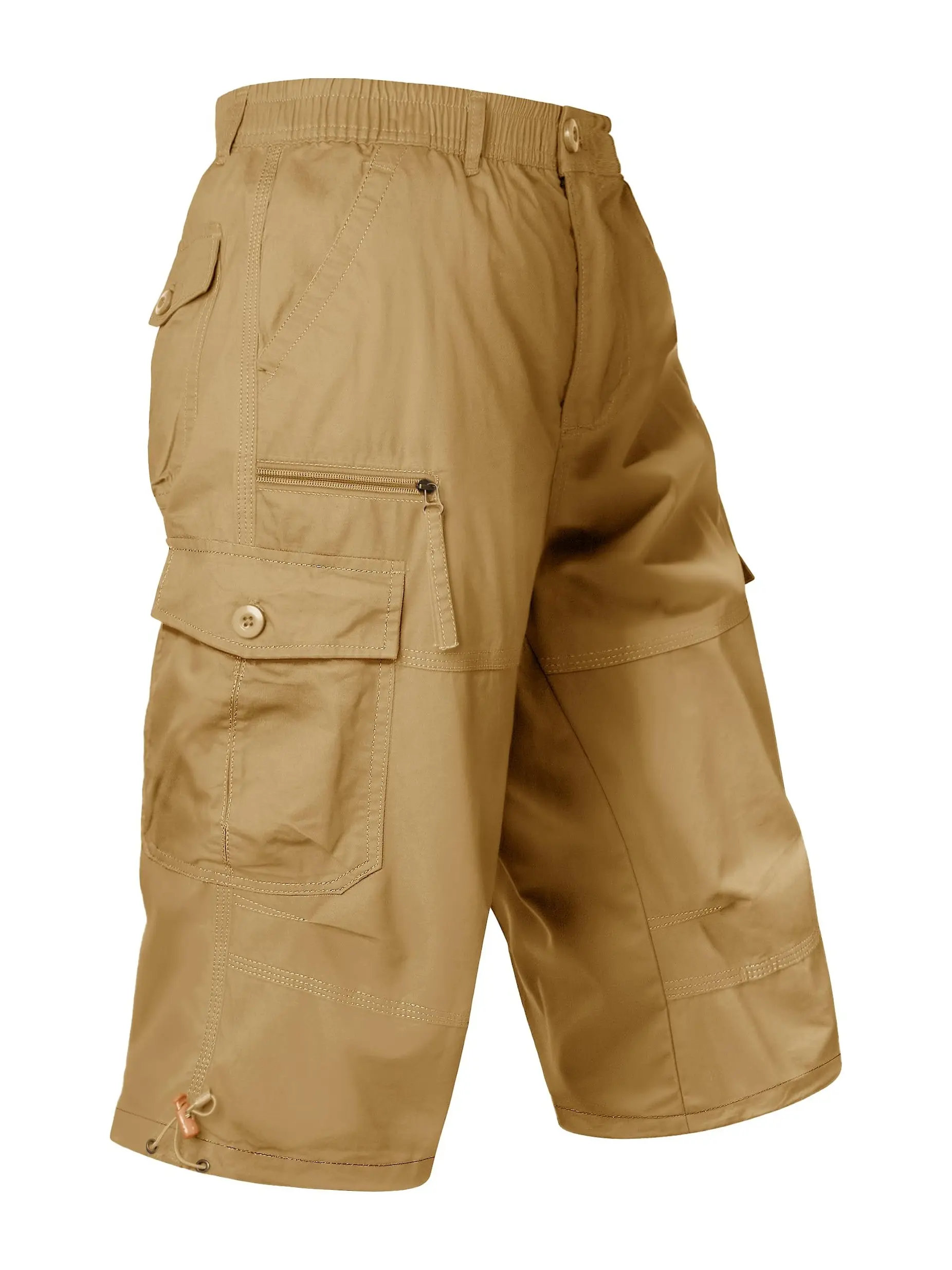 MAGCOMSEN Cargo Shorts for Men, Plain Cotton Casual 3/4 Capri Pants with 7 Pockets and Elastic Waist for Outdoor Wear, Menswear, Men's Shorts, Mid Waist, Long, Camping&Hiking, Multi-Pockets, Moisture-Wick