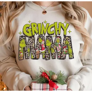 Grincy Mama Leopard Sweatshirt, Tshirt, Hoodie, Retro Mama Christmas,Mama Shirt Png, Trendy Christmas Casual Collar