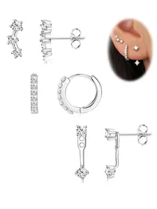 3Pairs Trendy Hypoallergenic Stud Hoop Cartilage Earrings Set for Women, 3 Stacked Holes Cute Studs Huggie Earring Dainty Silver Gold Jewelry for Sensitive Ears Non Tarnish Stainless Steel Dainty Fashion Jewelry