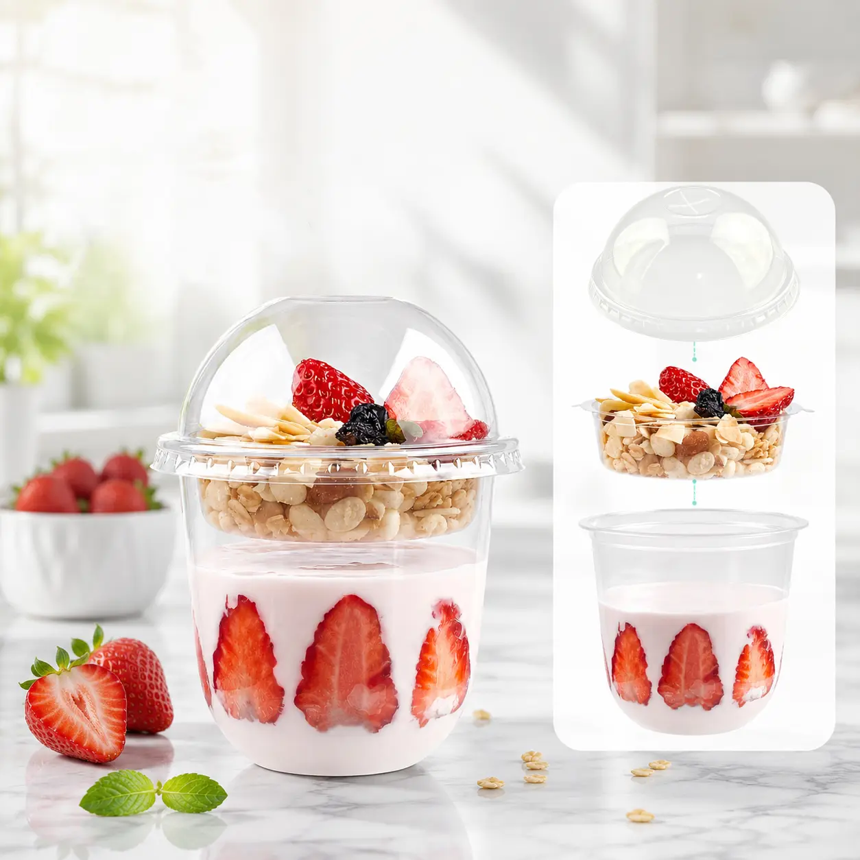 50-Pack Clear Disposable PET Plastic Containers (9/12oz) with Dome Lids (with Holes) & Holders, Dessert/Snack Vessels for Ice Cream, Parfaits, Jello Shots campingessentials