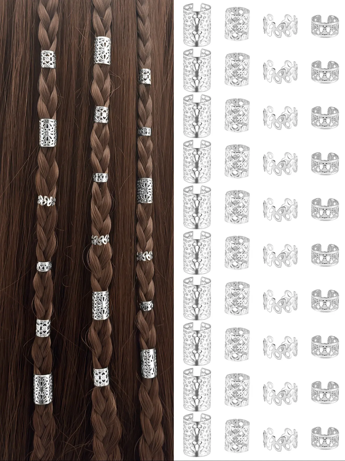 40pcs Hair Jewelry Set, Hair Cuffs & Rings, Multi-Style Unique Hair Accessory, Adjustable Hair Beads for Braids, Locs, Loc Accessories, Dreads, All Season, Geometric Pattern, Braiding, Hair Styling