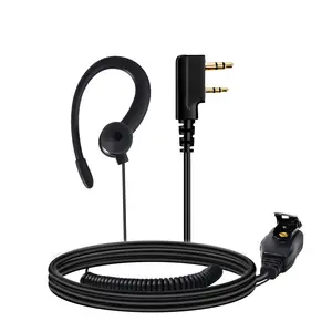 K-Type Plug Two Way Radio Earpiece, Audio w PTT,C Shape Ear Hook,2-Pin Walkie Talkie Headset with Swivel Boom Microphone Compatible with Kenwood, Retevis, Pxton, Wouxun,HYT,Baofeng UV5R Heavy-Duty for Security, Restaurant, Warehouse & Outdoor Use