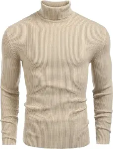 Coofandy Fall Outfits Men's Knitted Ribbed Turtleneck High Neck Slim Fit Basic Sweater Casual Fabric Knitwear for Spring Fall Winter Layering