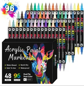 24/72/96 Color Dual-TipAcrylic Marker Pen, Waterproof & Quick-Dry forWood, Canvas,Stone, Glass & Rock Painting, DIYCraftslldeal Easter , Easter egg painting set mini gifts outdoorfun kindergarten graduation summerwins