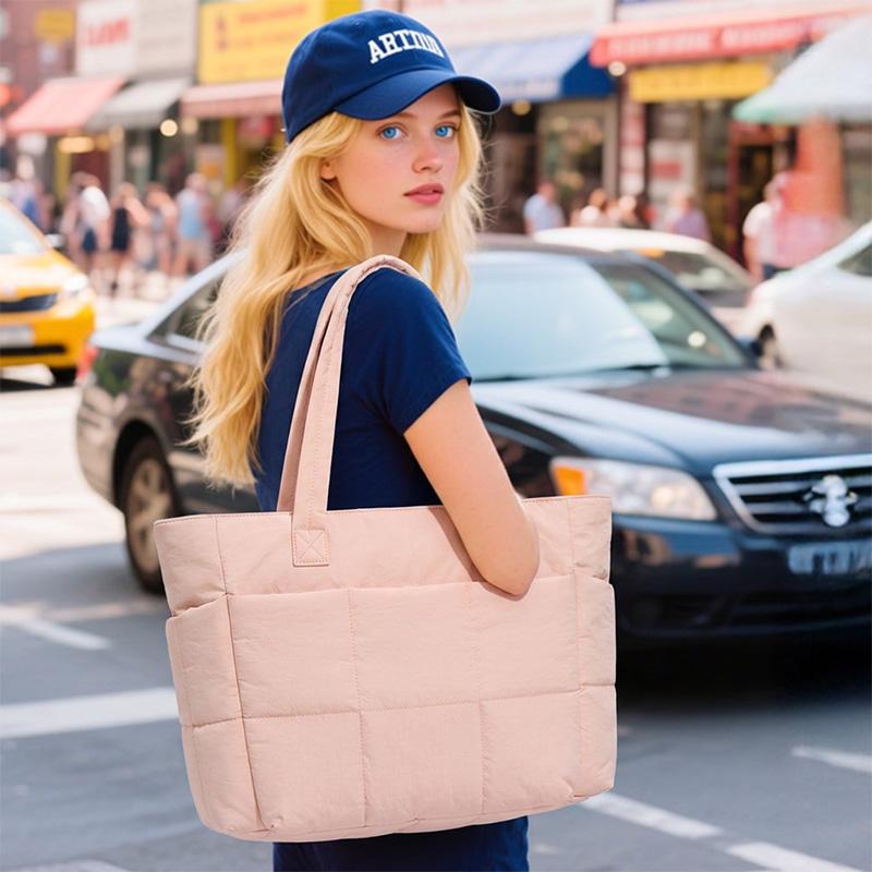 Quilted Laptop Tote Bag for Women, Womens Tote Bag,Work Tote with Luggage Strap, Multi Pocket Travel Shoulder Bag with Adjustable Strap for School Office Daily Commute